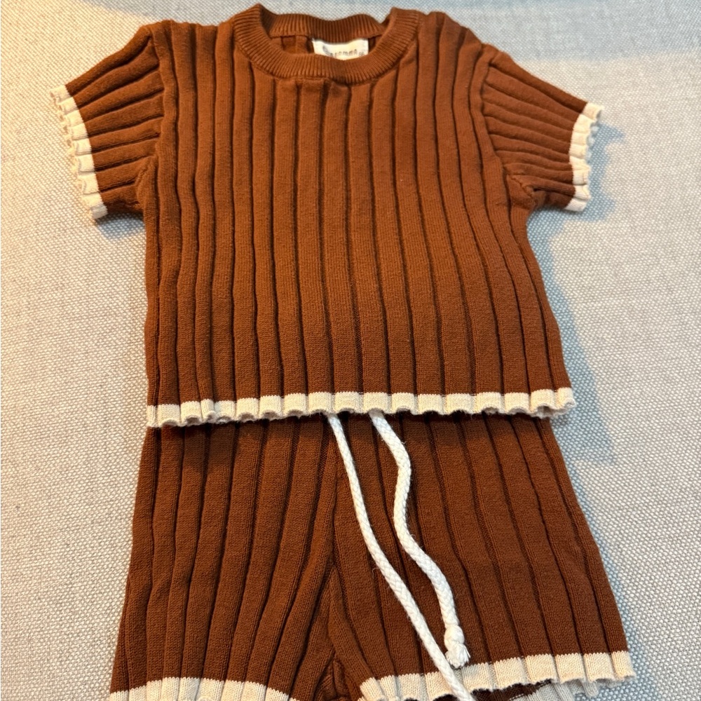Brown Ribbed Kids Matching Set 6-12 months